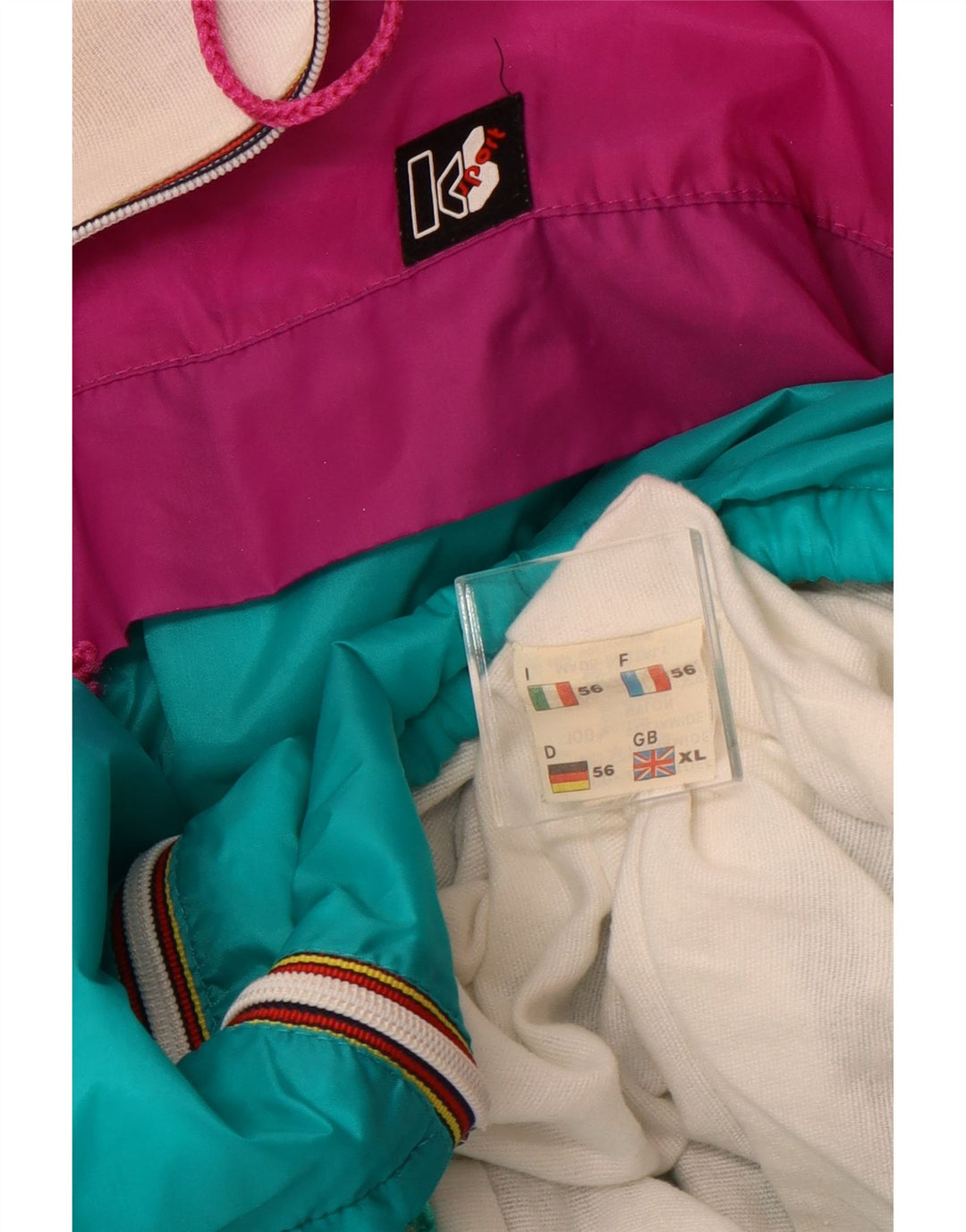 VINTAGE Ανδρικό μπουφάν βροχής με κουκούλα UK 42 XL Pink Colourblock Polyamide