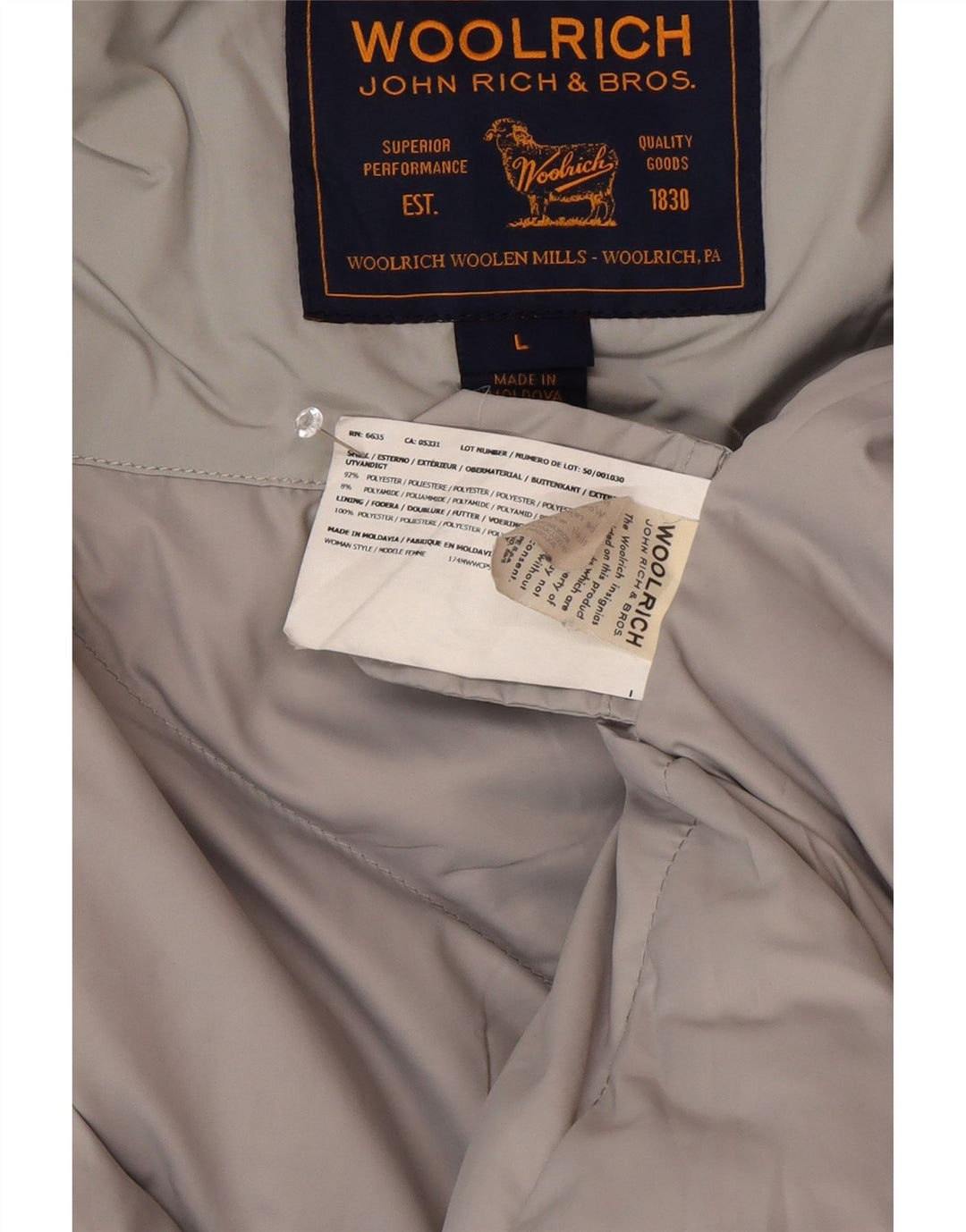 Woolrich Γυναικείο μπουφάν Parka με κουκούλα UK 16 Large Grey Polyester Winter