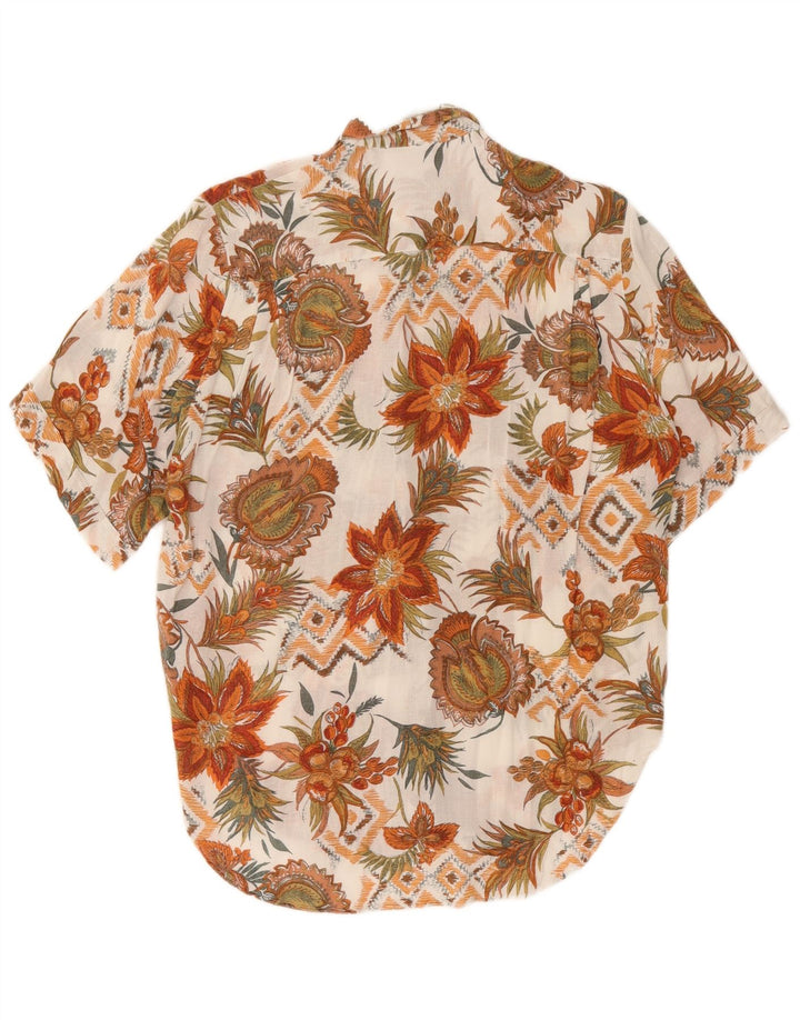 Vintage γυναικείο κοντομάνικο πουκάμισο EU 42 Large Off White Floral