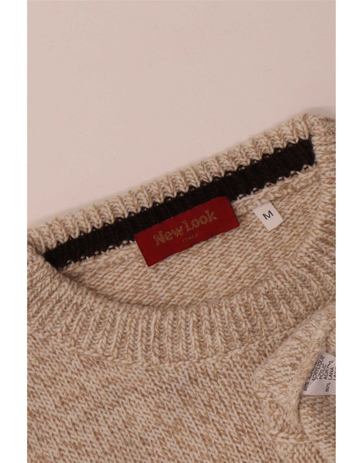 NEW LOOK Ανδρικό πουλόβερ με λαιμόκοψη Crew Medium Beige Argyle/Diamond Wool