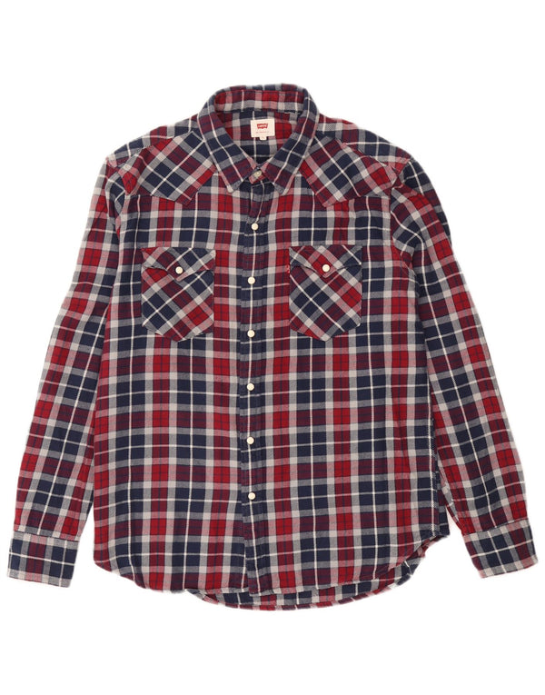 Levi's Mens Flannel Shirt Large Burgundy Check