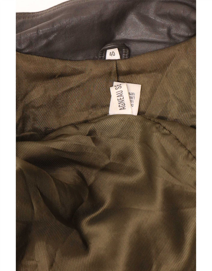 Vintage γυναικείο μεγάλο δερμάτινο παλτό EU 40 Medium Grey Colourblock