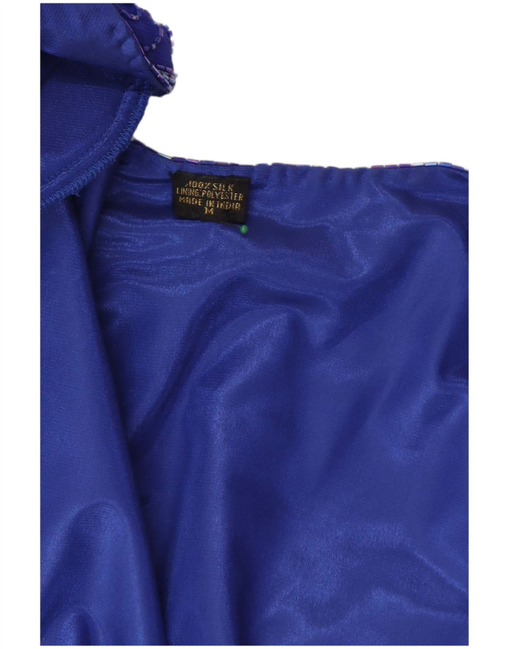 Vintage Γυναικείο Crop Blazer Jacket UK 14 Medium Blue Silk