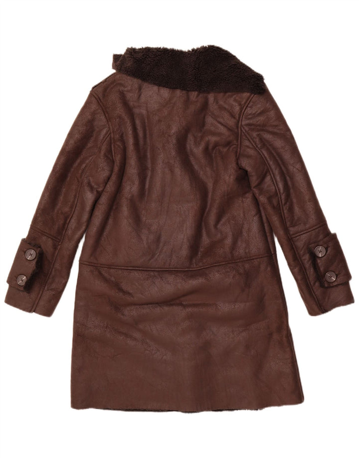 STRADIVARIUS Γυναικείο Oversized παλτό Sherpa UK 6 XS καφέ πολυεστέρας