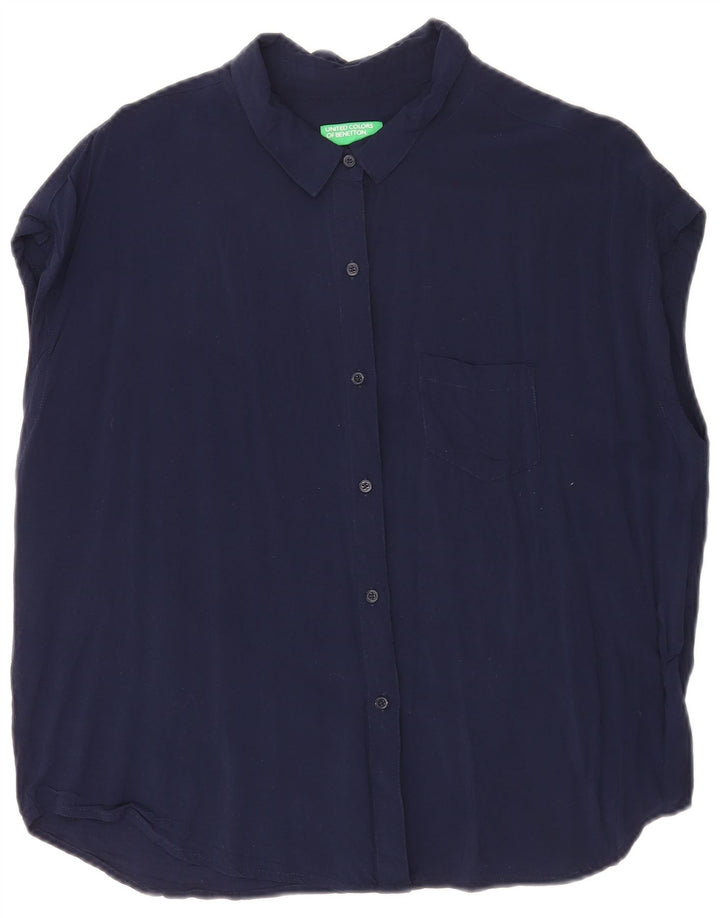 BENETTON Γυναικείο κοντομάνικο πουκάμισο Oversized UK 14 Medium Navy Blue