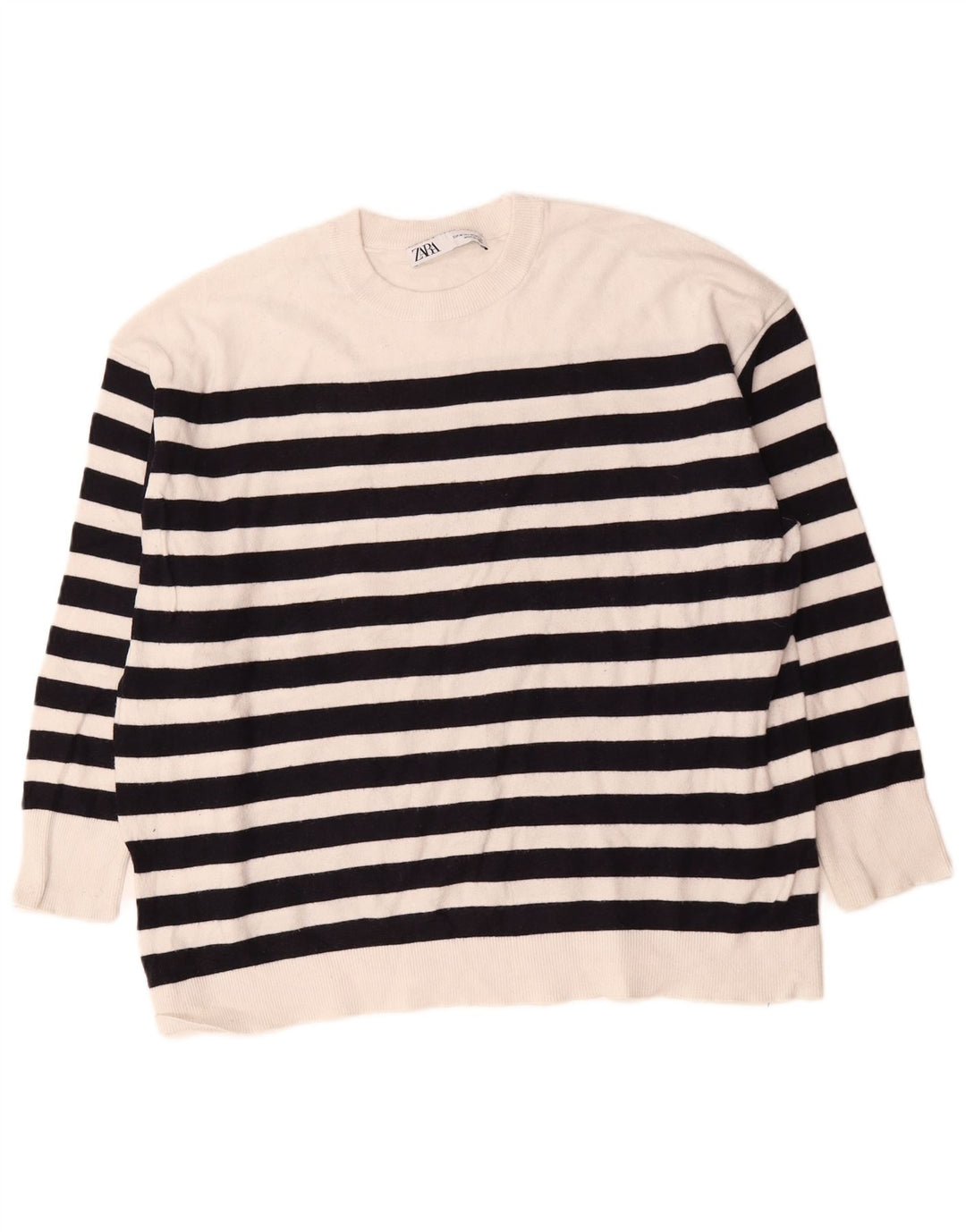 Zara γυναικείο πουλόβερ υπερμεγέθη Crew Neck Jumper UK 14 Medium White ριγέ