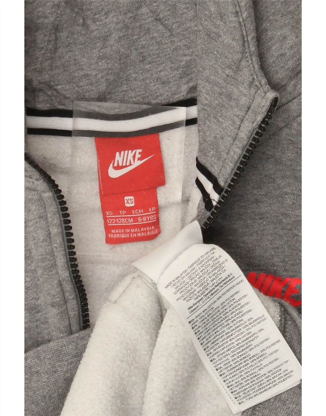 NIKE Girls Air Zip Hoodie πουλόβερ 6-7 ετών XS Γκρι βαμβακερό