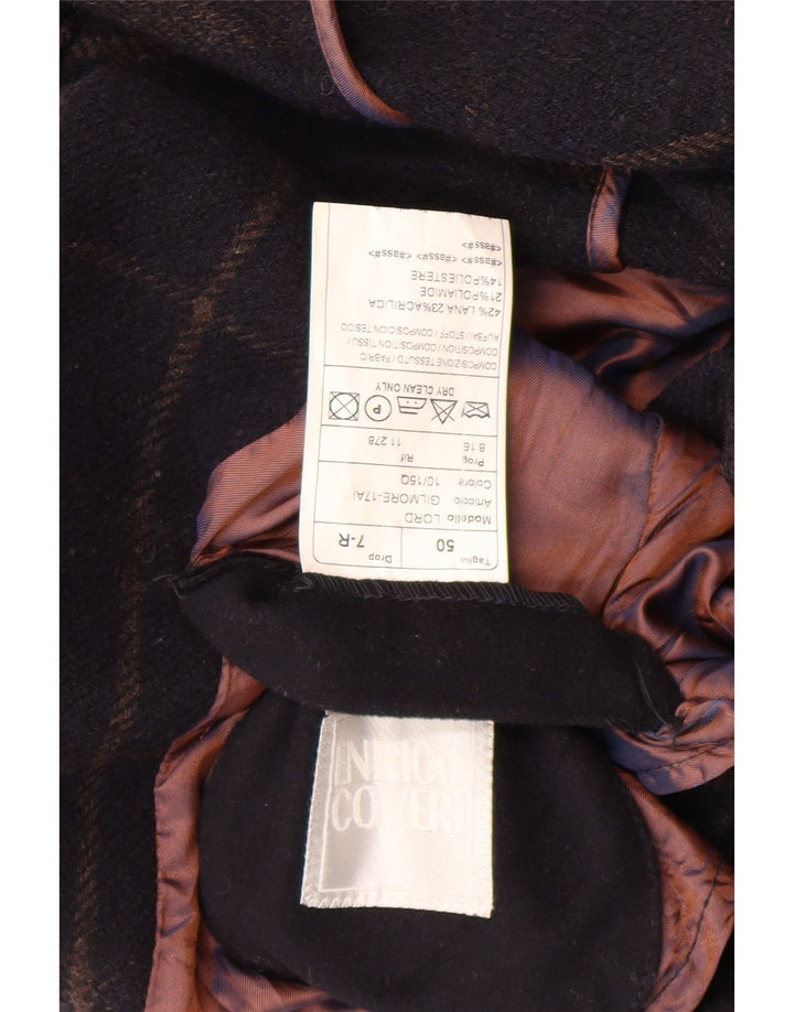Enrico Coveri Ανδρικό παλτό με διπλό στήθος IT 50 Large Navy Blue Check Wool