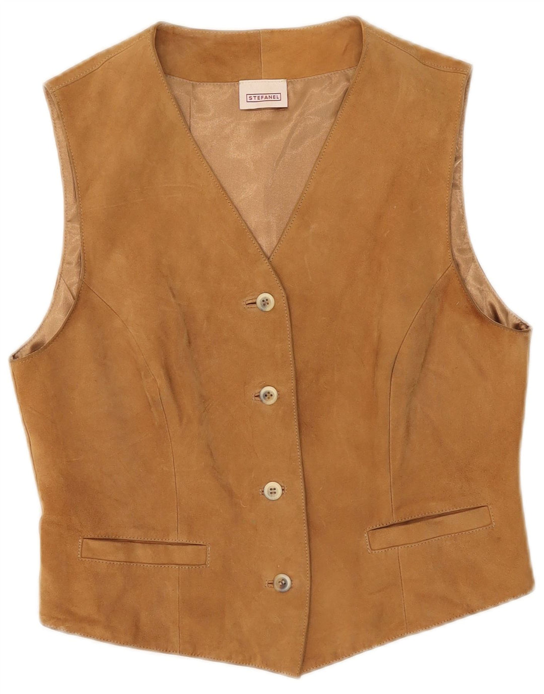 Stefanel Γυναικείο Γιλέκο UK 12 Medium Beige Δερμάτινο