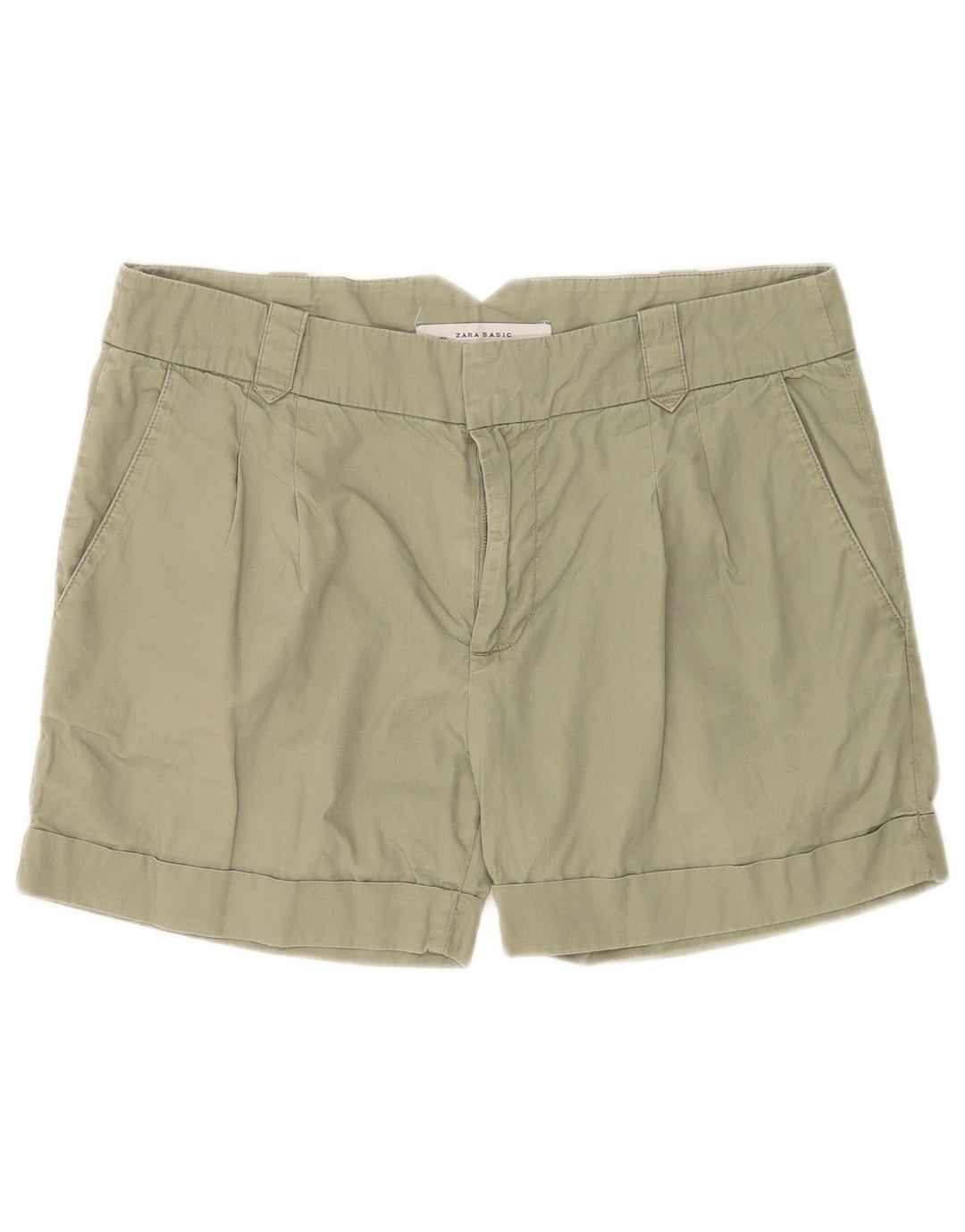 Zara Γυναικείο σορτς Chino με καρφίτσα μεσαίο W28 πράσινο βαμβακερό