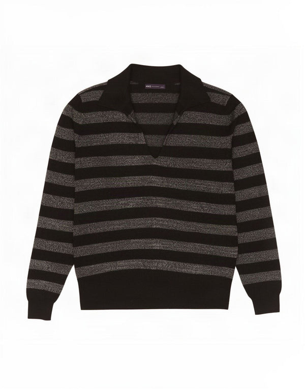Marks & Spencer Womens Polo Neck Jumper Sweater UK 16 Large Black Striped