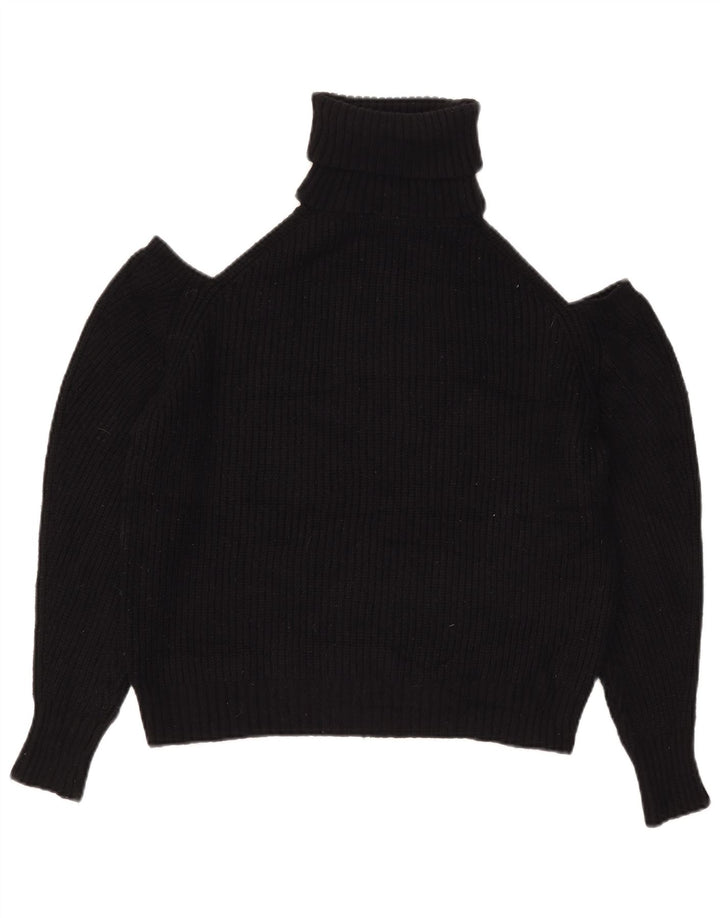 Γυναικείο Zara Off Shoulder Roll Neck πουλόβερ UK 14 Medium Black