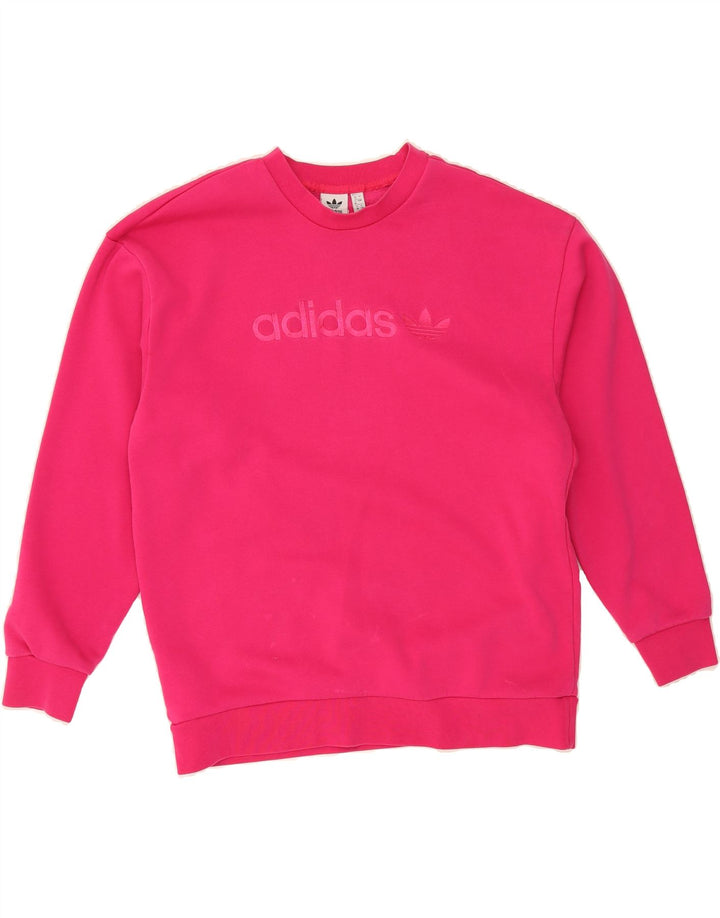 ADIDAS Womens Oversized Graphic Sweatshirt Jumper UK 12 Medium Pink Cotton Vintage Adidas and Second-Hand Adidas from Messina Hembry 