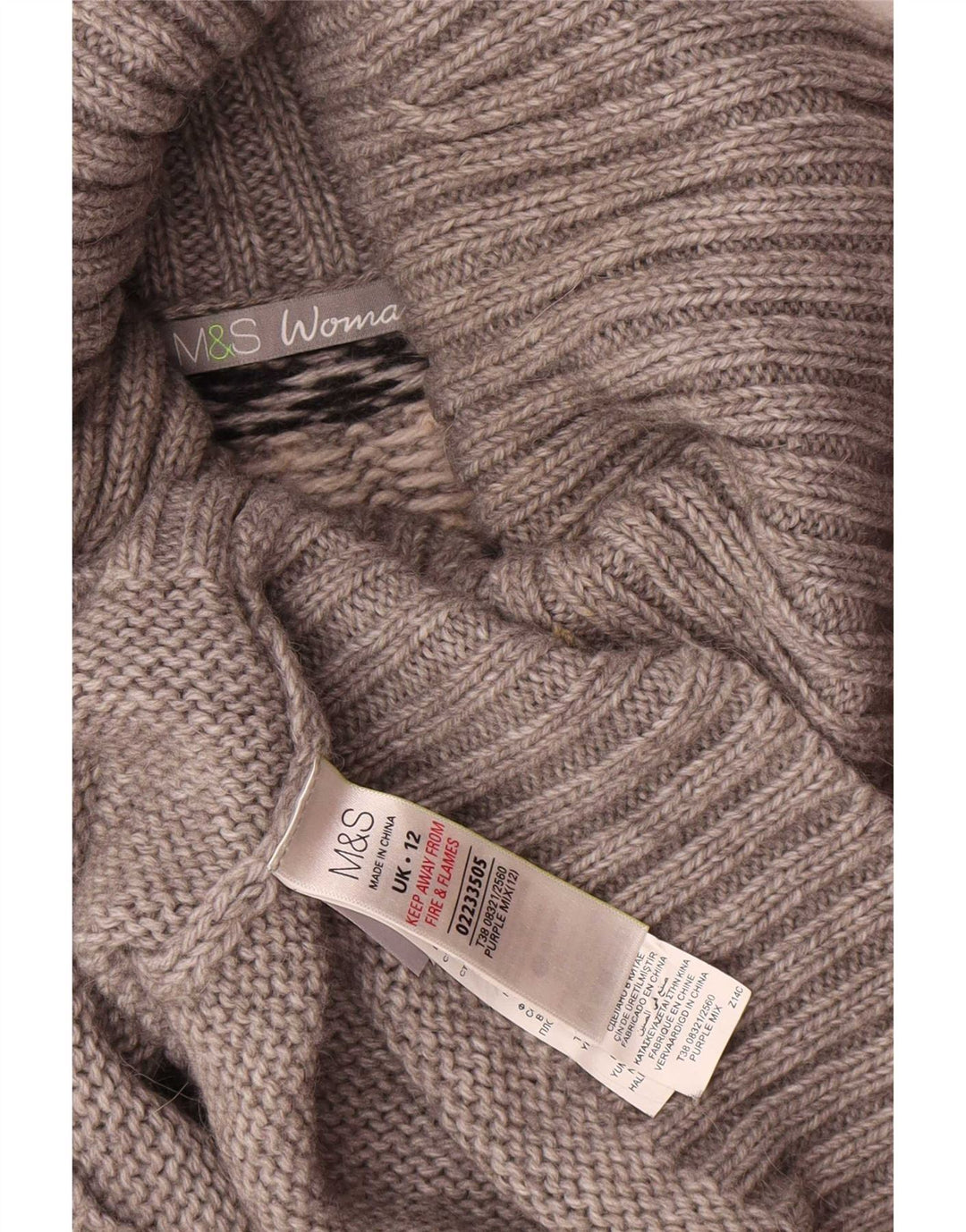 Marks & Spencer Γυναικείο πουλόβερ με ρολό λαιμόκοψη UK 12 Medium Grey Fair Isle