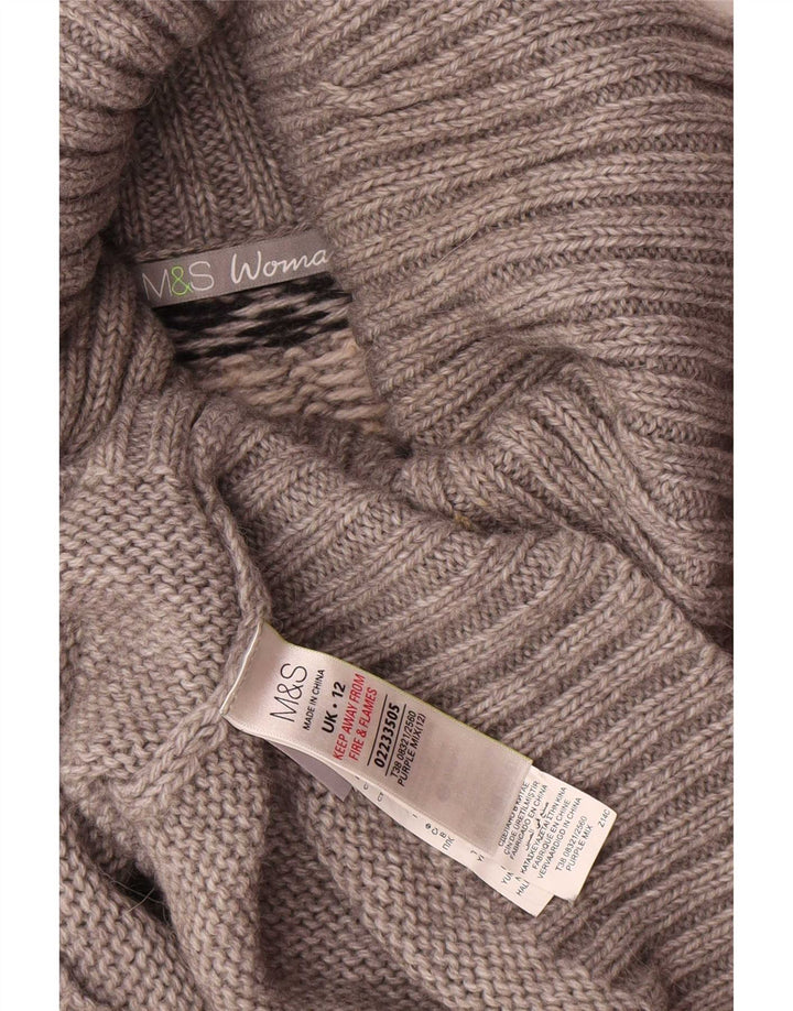 Marks & Spencer Γυναικείο πουλόβερ με ρολό λαιμόκοψη UK 12 Medium Grey Fair Isle
