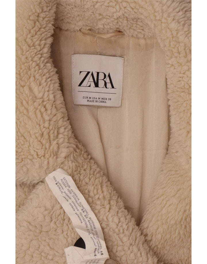 Zara Γυναικείο Teddy Bear Παλτό με διπλό στήθος UK 14 Medium Off White