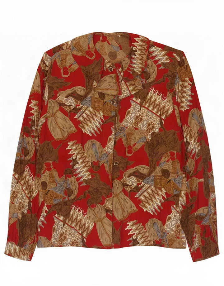 Vintage γυναικείο πουκάμισο oversized μπλούζα UK 10 Small Red Colourblock