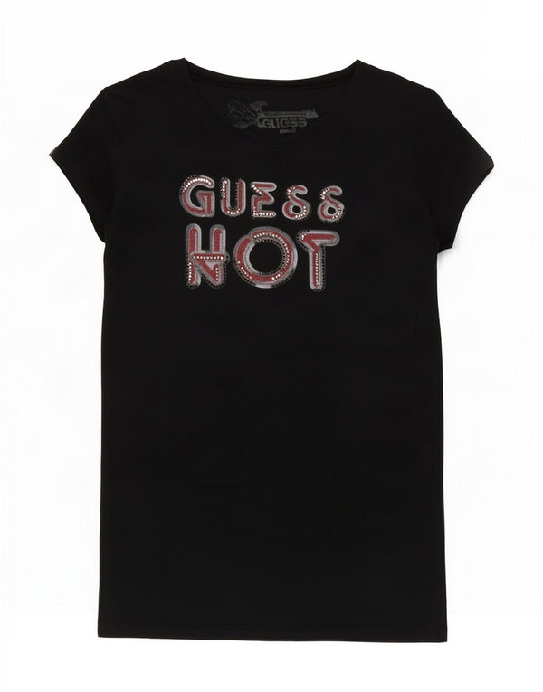 Γυναικείο γραφικό μπλουζάκι Guess Top UK 12 μεσαίο μαύρο βαμβακερό