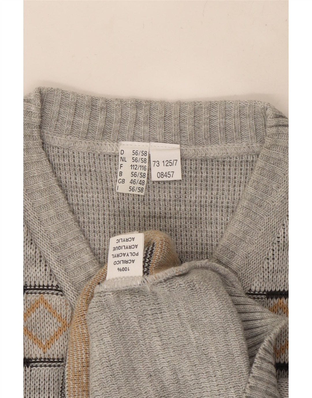 VINTAGE Ανδρικό πουλόβερ με λαιμόκοψη UK 46/48 2XL Grey Argyle/Diamond