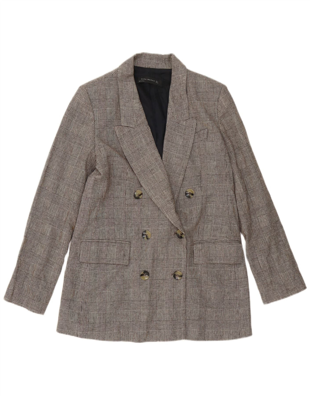 ZARA Γυναικείο σακάκι με διπλό στήθος UK 14 Medium Grey Houndstooth