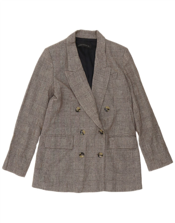 ZARA Γυναικείο σακάκι με διπλό στήθος UK 14 Medium Grey Houndstooth