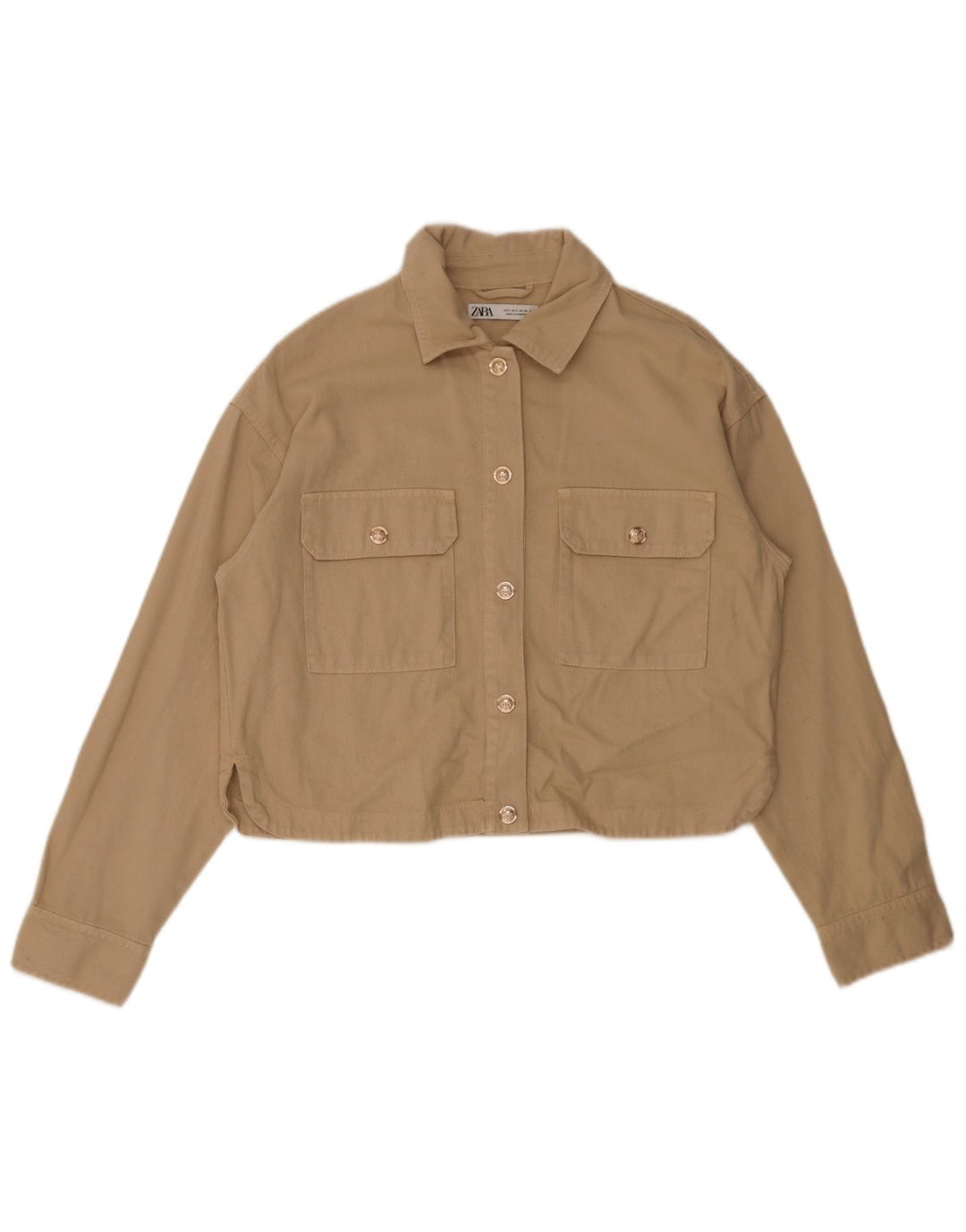 Zara Γυναικείο Crop Oversized Bomber Jacket UK 10 Small Beige Cotton