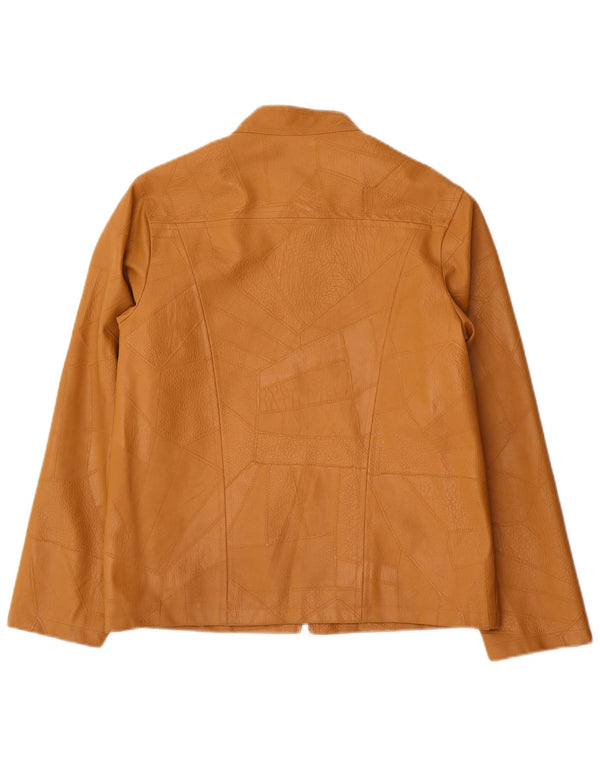 Vintage Womens Faux Leather Jacket UK 14 Large Beige Patchwork Polyvinyl