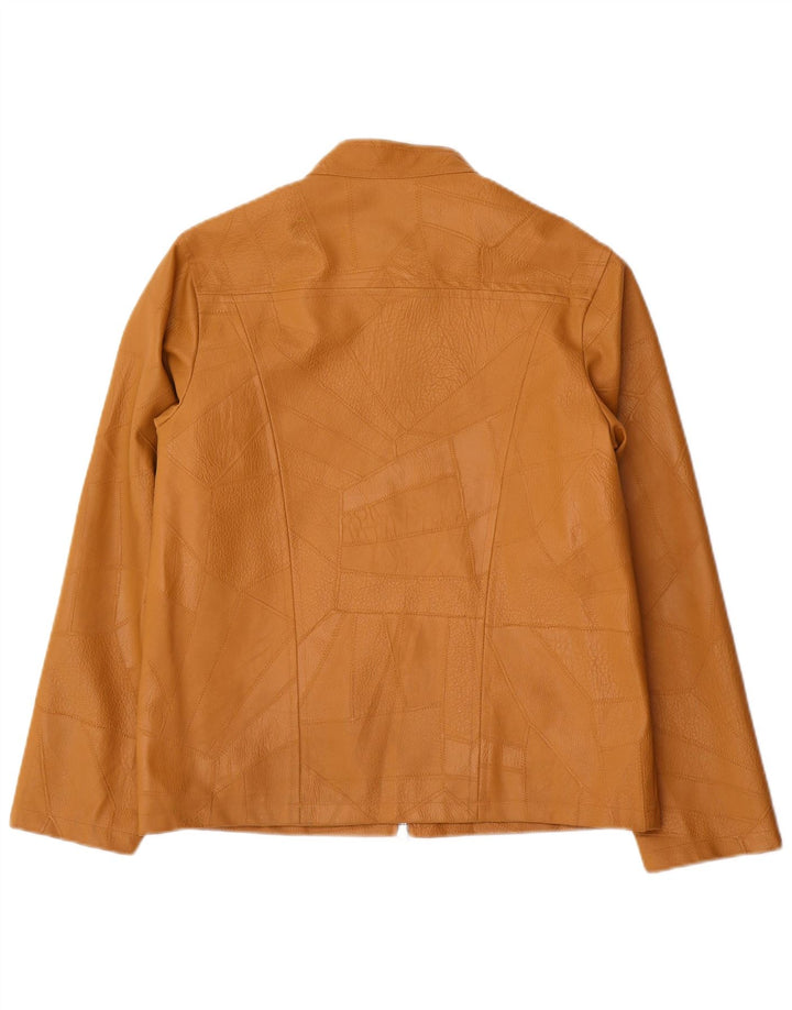 Vintage γυναικείο μπουφάν από συνθετικό δέρμα UK 14 Μεγάλο μπεζ συνονθύλευμα πολυβινυλίου