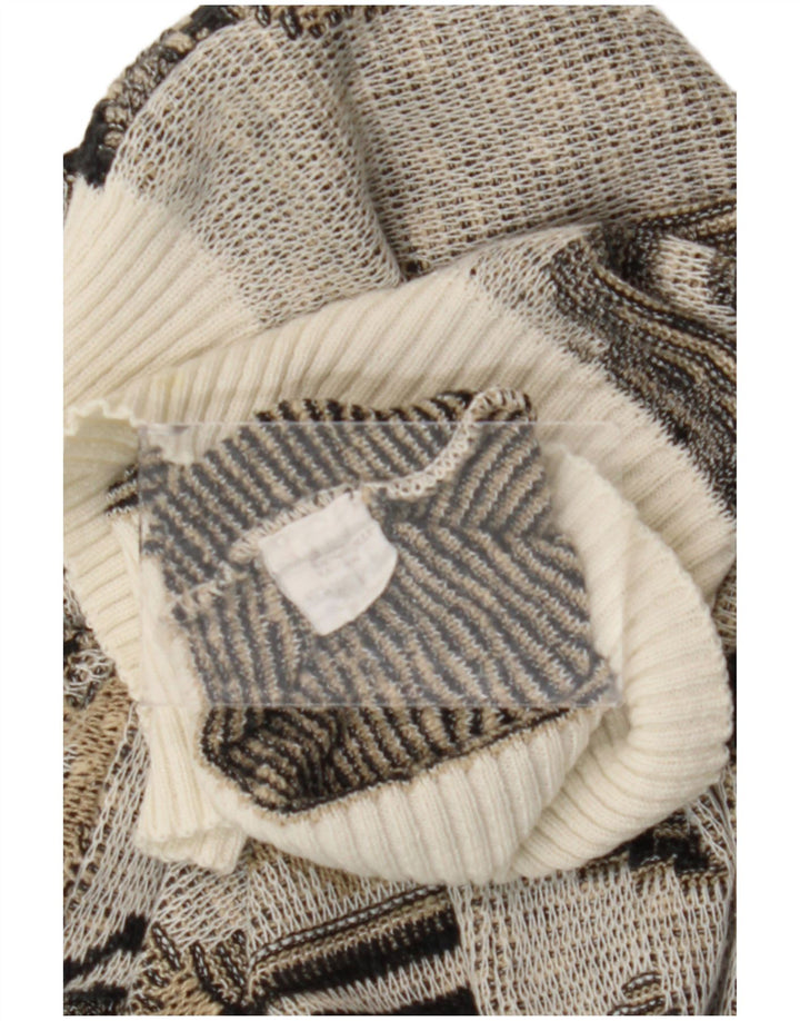 Vintage Ανδρικό πουλόβερ με λαιμόκοψη μεσαίου γκρι γεωμετρικό βαμβάκι