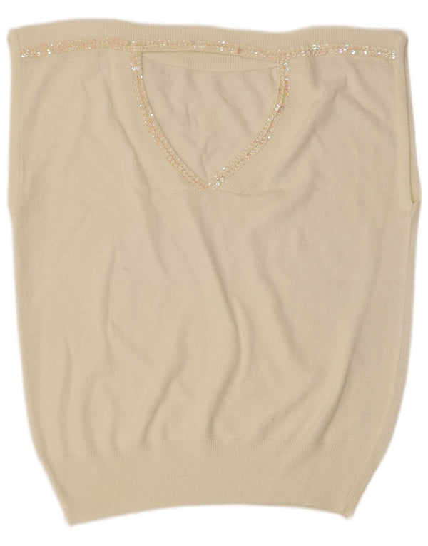 Vintage γυναικείο γιλέκο Tank Top UK 14 Medium Off White