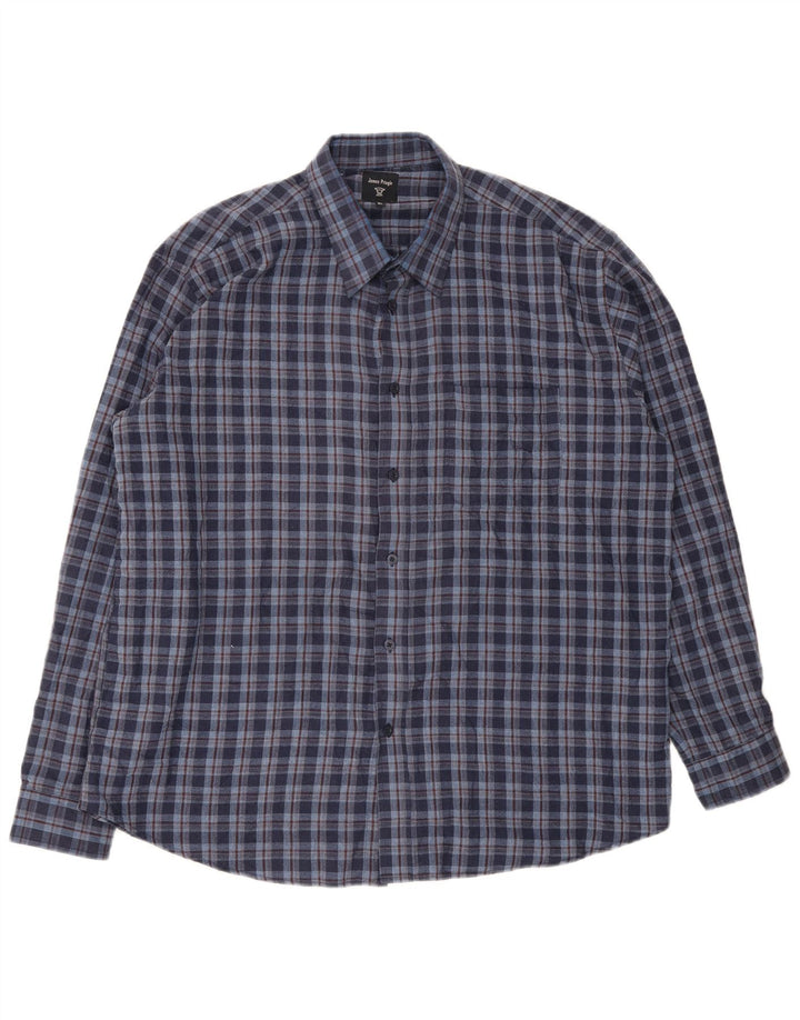 Ανδρικό φανελένιο πουκάμισο James Pringle XL Navy Blue Check Polyester