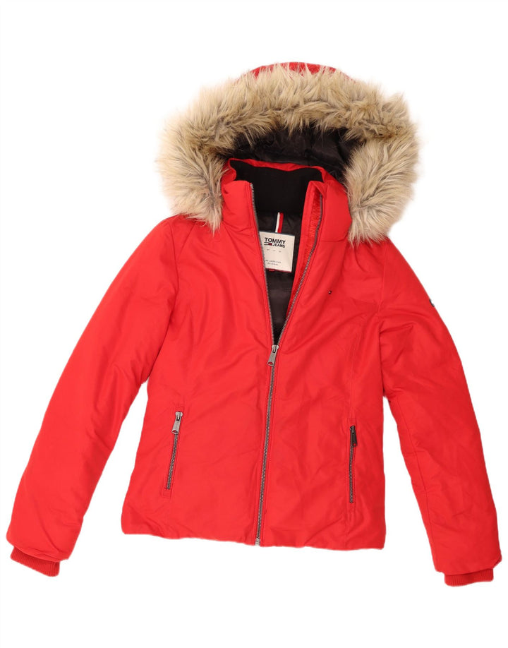 Tommy Hilfiger γυναικείο μπουφάν με κουκούλα UK 10 Μικρό κόκκινο πολυεστέρα