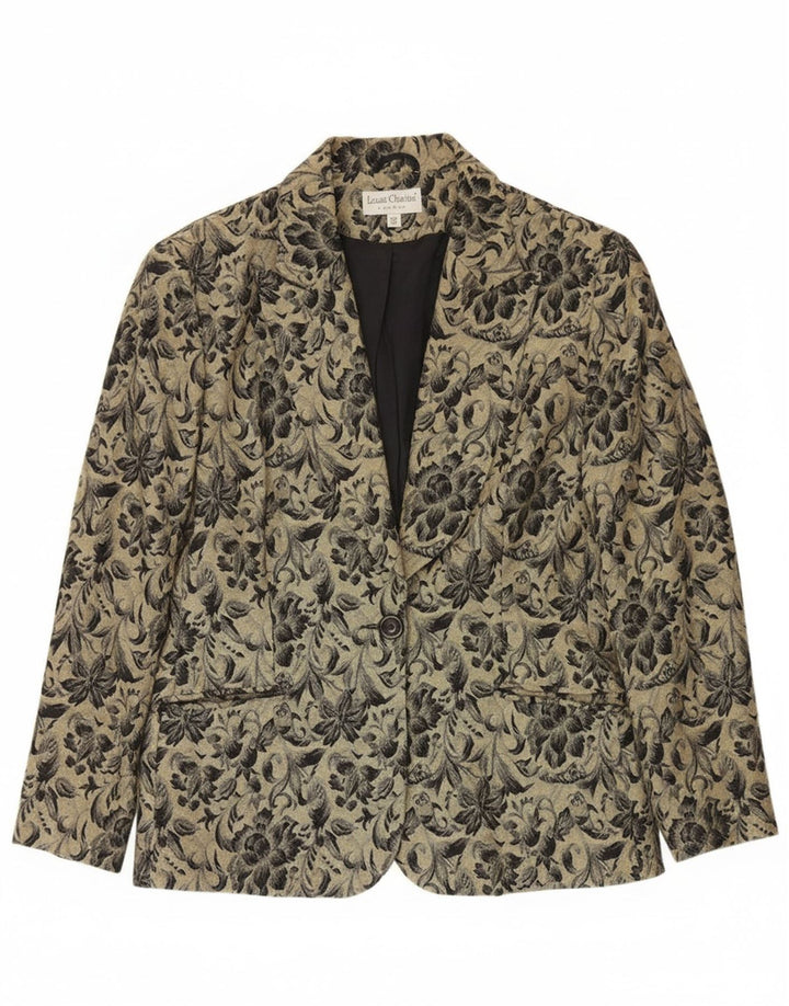 LOUIS CHARLES Womens 1 Button Blazer Jacket UK 14 Medium Khaki Floral