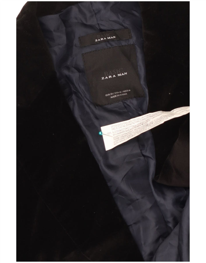 Zara Ανδρικό βελούδινο τζάκετ μπλέιζερ EU 40 μεσαίο μαύρο βαμβακερό