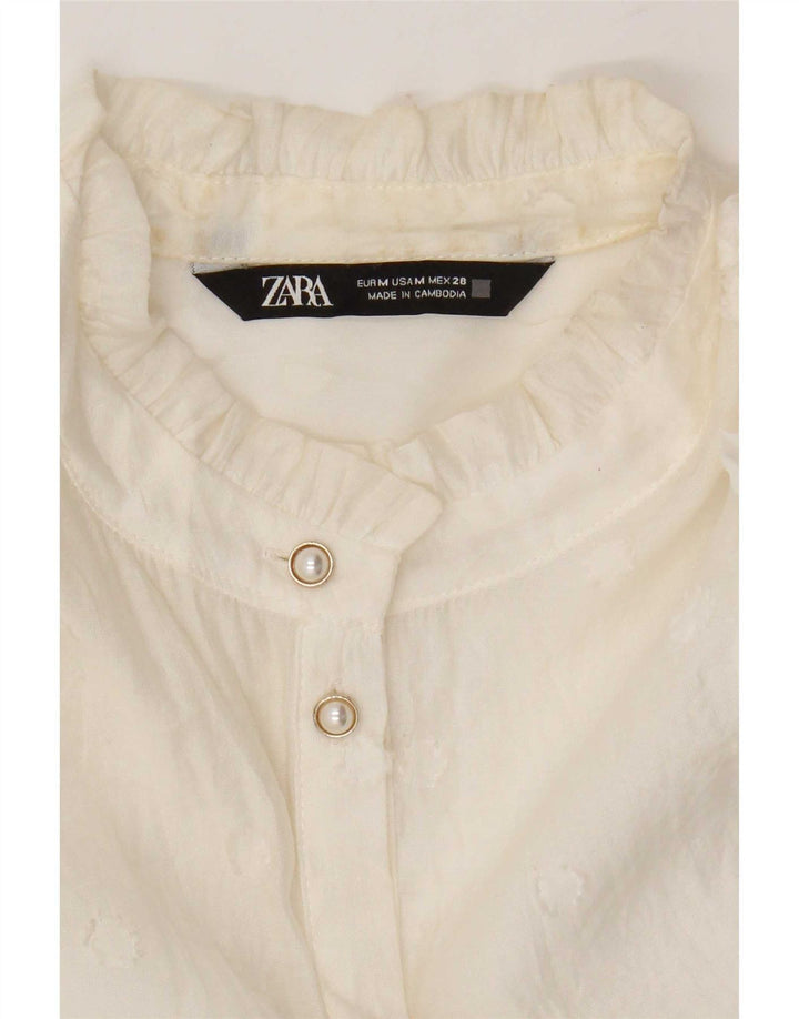 Zara Γυναικεία 3/4 Μπλούζα See Through πουκάμισο UK 14 Medium White
