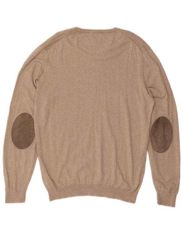 Massimo Dutti Ανδρικό πουλόβερ με λαιμόκοψη V-λαιμόκοψη μεγάλο μπεζ βαμβακερό