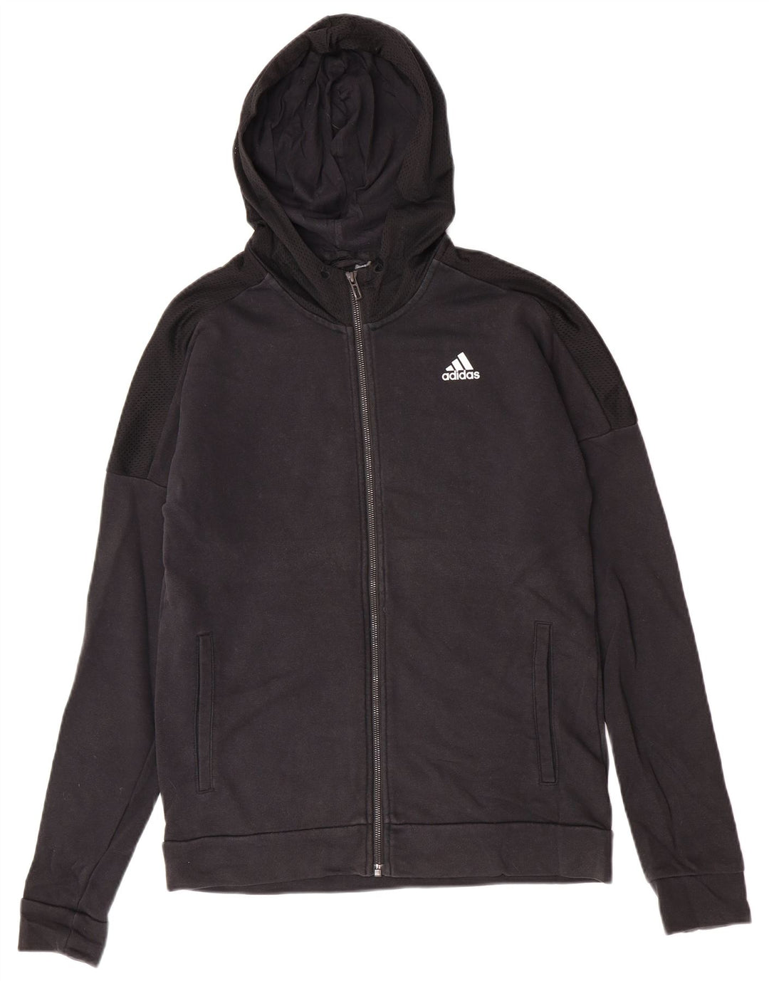 Ανδρικό πουλόβερ με κουκούλα με φερμουάρ Adidas, μεσαίο μαύρο βαμβακερό