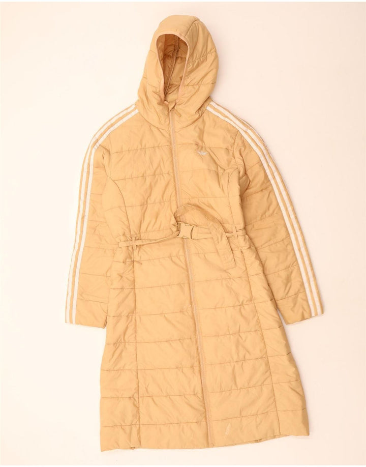 Γυναικείο παλτό με κουκούλα Adidas UK 10 Small Beige Polyester