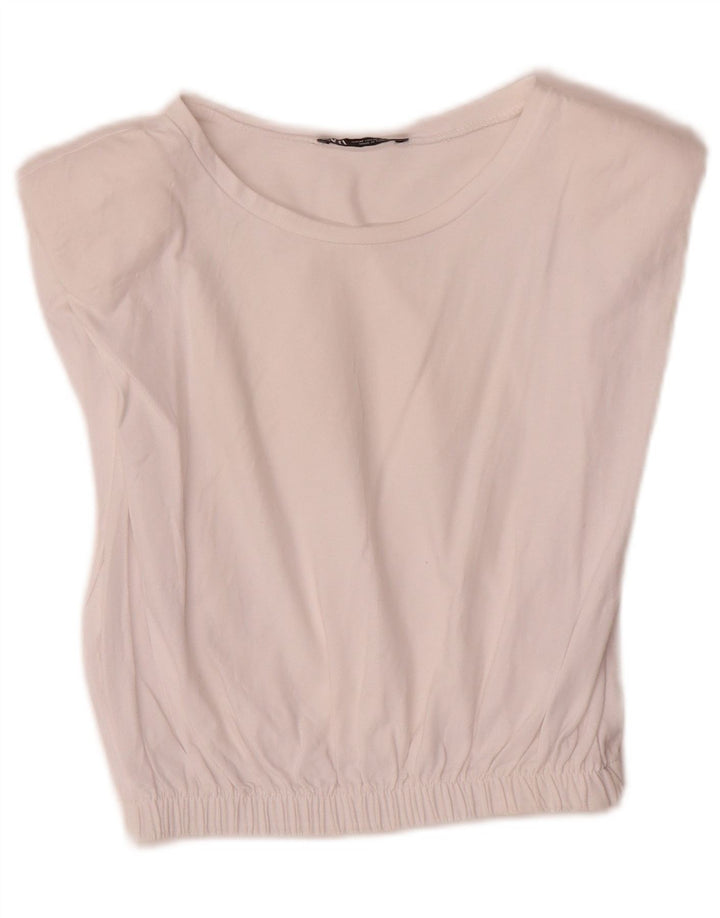 Zara Γυναικεία Μπλούζα Crop Top UK 12 Μεσαία Λευκή Βαμβακερή