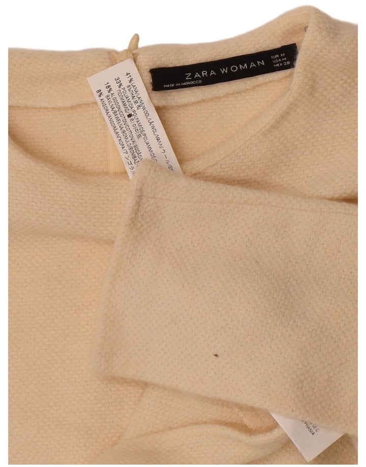 Zara Γυναικείο πουλόβερ με λαιμόκοψη Crop Crop UK 12 Medium Off White Wool
