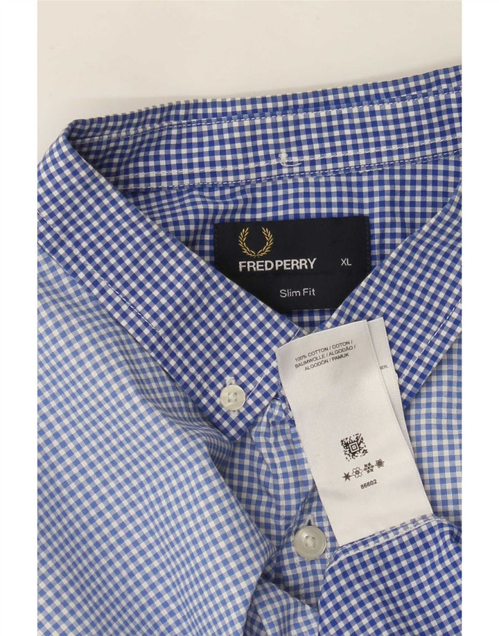 Fred Perry Ανδρικό πουκάμισο Slim Fit XL Blue Gingham Cotton