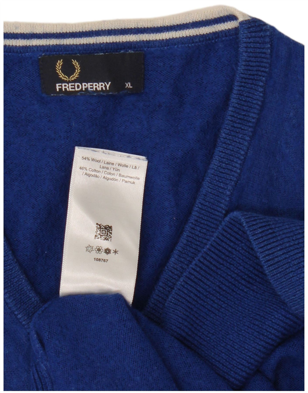 Fred Perry Ανδρικό πουλόβερ με V λαιμόκοψη XL μπλε μαλλί