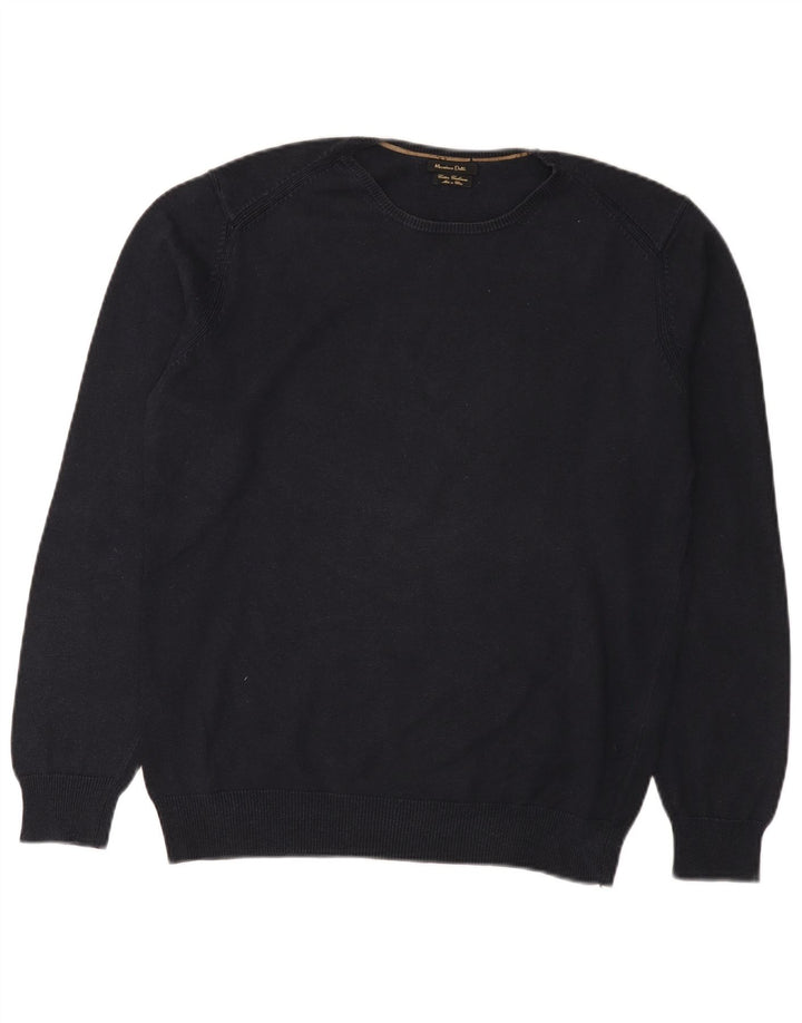 Massimo Dutti Ανδρικό πουλόβερ με λαιμόκοψη, μεγάλο μπλε βαμβακερό