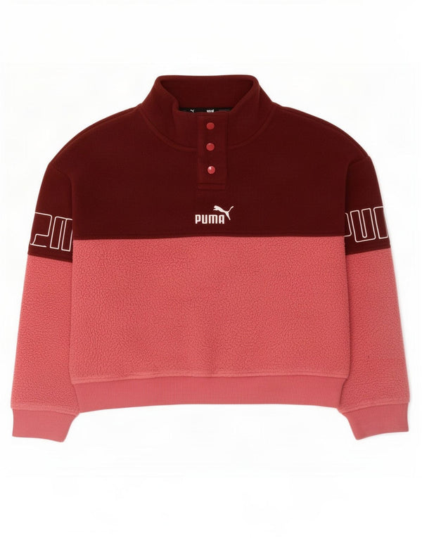 Puma Girls με γραφικά κουμπιά για λαιμό Fleece Jumper 11-12 ετών Pink Colourblock
