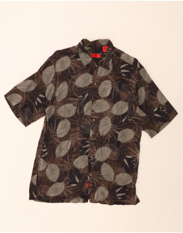 IZOD Mens Short Sleeve Shirt Medium Brown Floral Silk Vintage Izod and Second-Hand Izod from Messina Hembry 