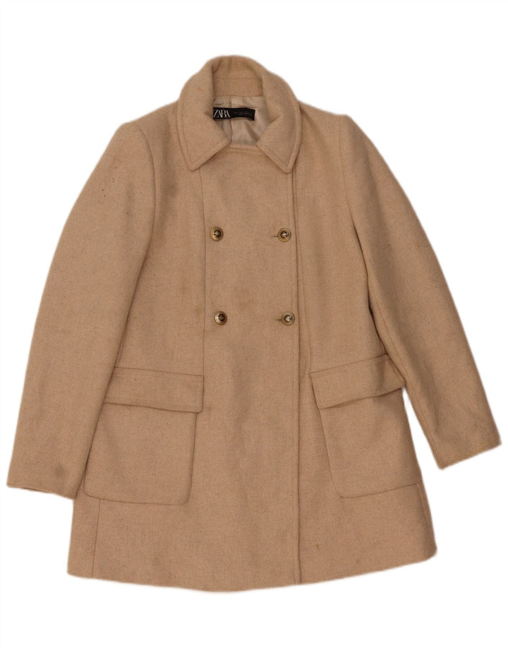 Zara Γυναικείο παλτό με διπλό στήθος UK 10 Small Beige μαλλί ψαροκόκαλο