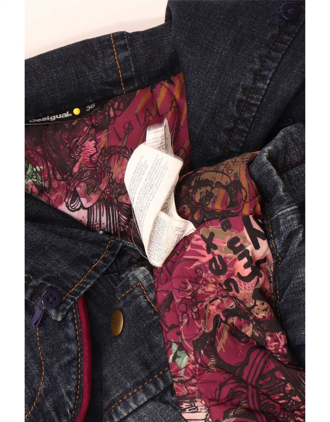 Desigual Γυναικείο μεγάλο γραφικό τζιν παλτό EU 36 Small Navy Blue Floral