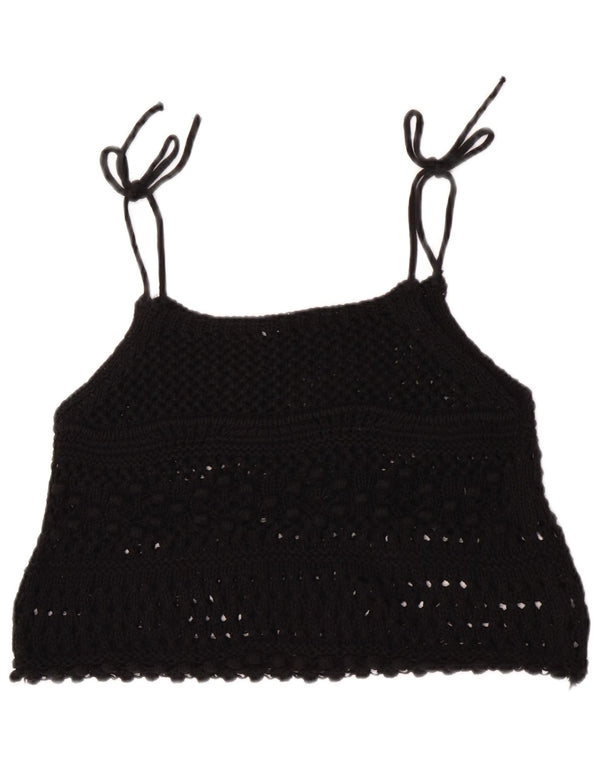 Zara Γυναικείο Αμάνικο Crochet Top UK 12 Medium Black
