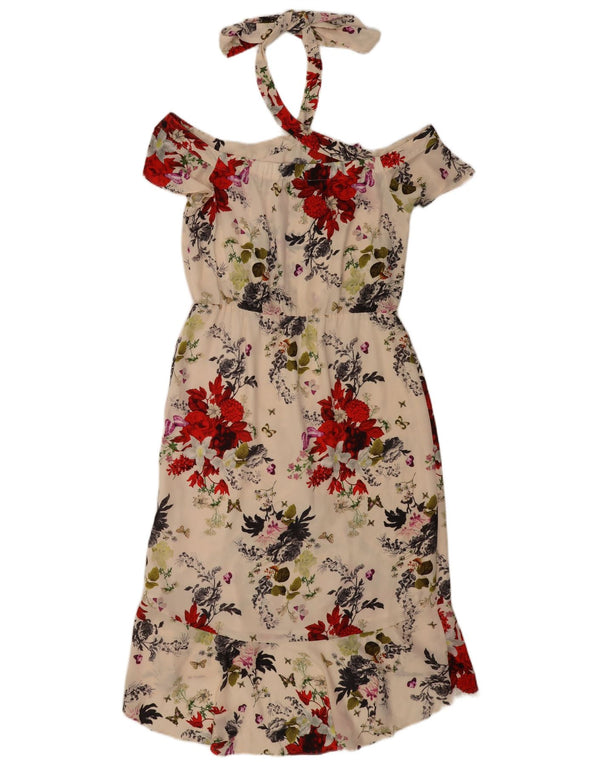 Oasis Womens Halter Dress UK 12 Medium Off White Floral Polyester