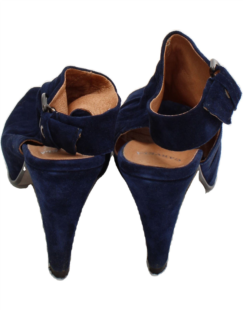 CARVELA Womens Open Toe Suede Slingback Heels UK Size 7 Navy Blue Suede Vintage Carvela and Second-Hand Carvela from Messina Hembry 